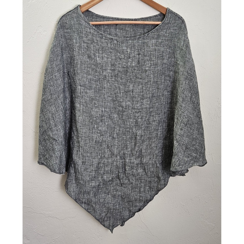 Vikolino Poncho Top Women's Dark Gray 100%  Linen One Size Boho Beach